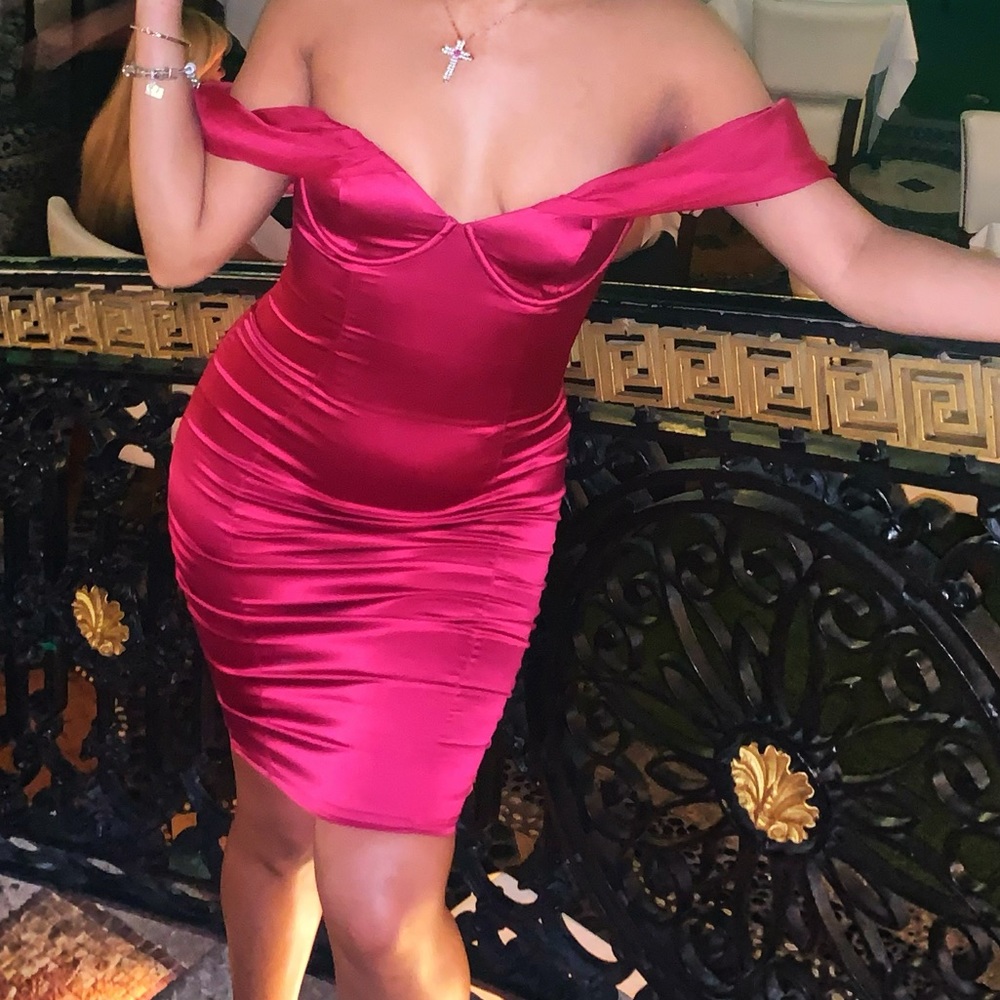Oh Polly Magenta Satin Dress